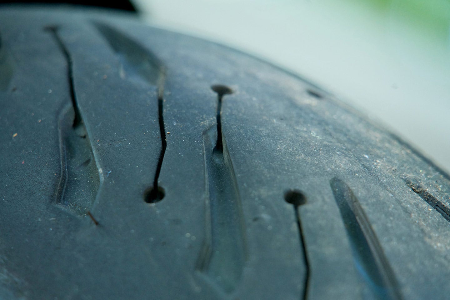 Grooves and sipes on tires like this Michelin Road 5 are your first line of defense in the wet.