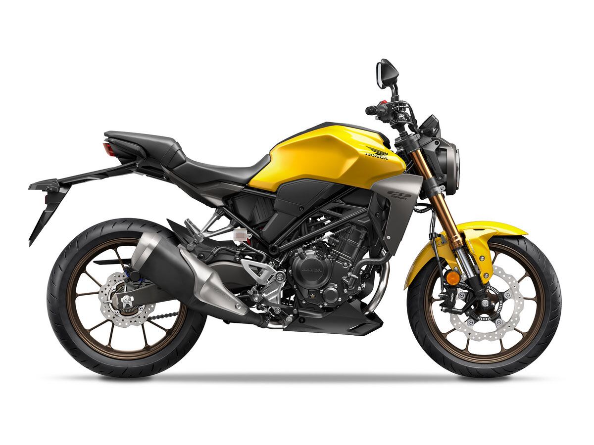 2024 Honda CB300R in Pearl Dusk Yellow.