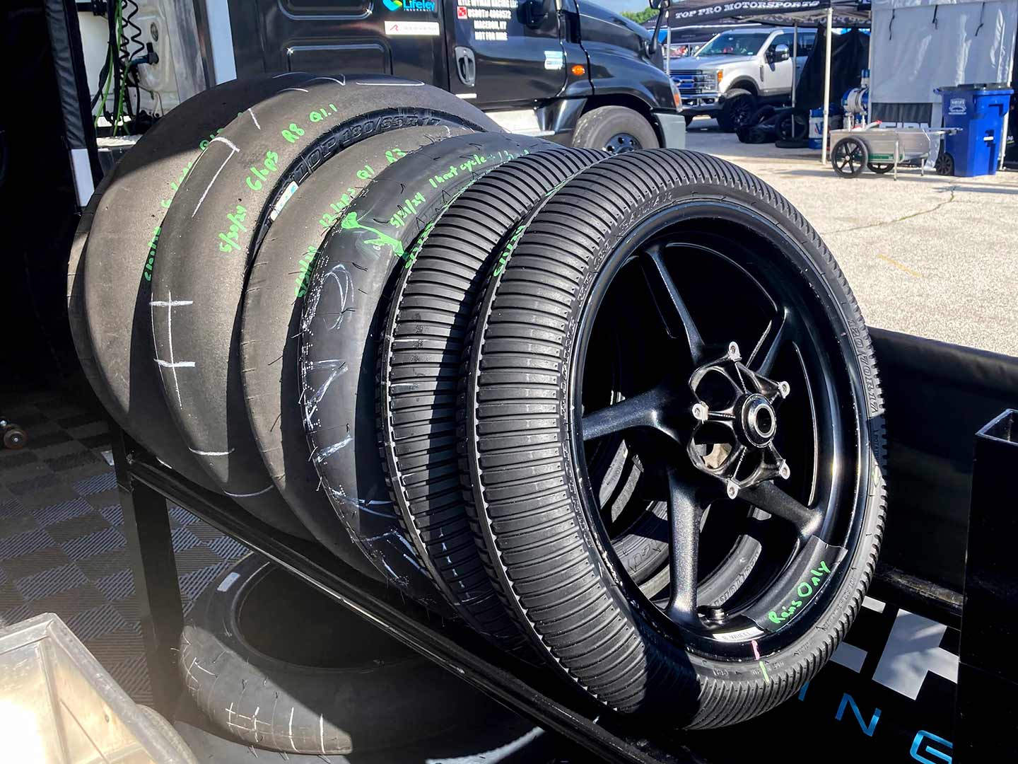 On Sunday, Saturday’s rain was a distant memory. But just in case, rain tires were standing by.