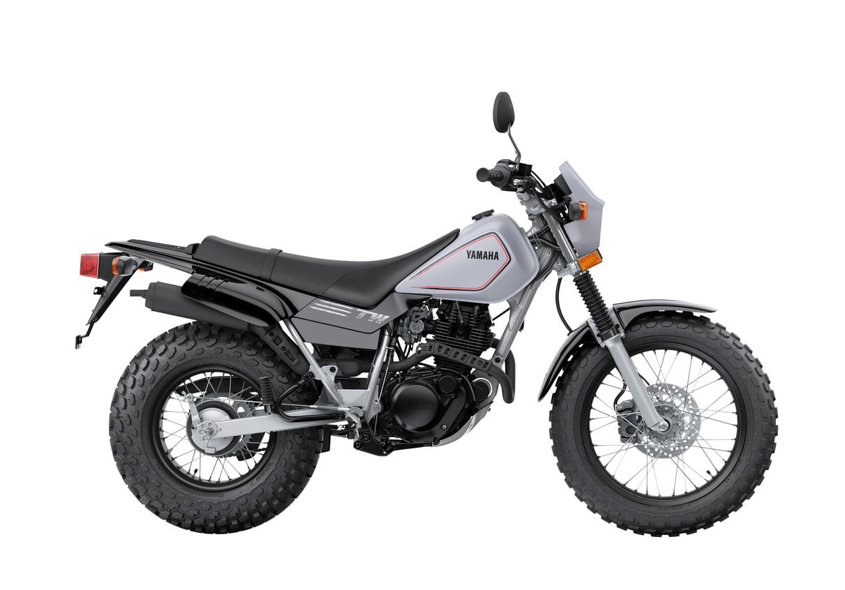 Fork gaiters, wire wheels, and rectangular headlight emphasize the retro vibe. The 2025 TW200 even retains the same Gallant Gray color scheme as last year's model.