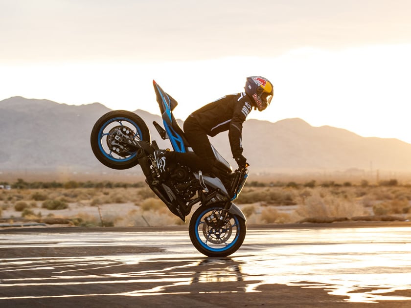 A lot of science goes into stopping a motorcycle in the wet, but you don’t have to be an absolute unit like Aaron Colton to reap the benefits.