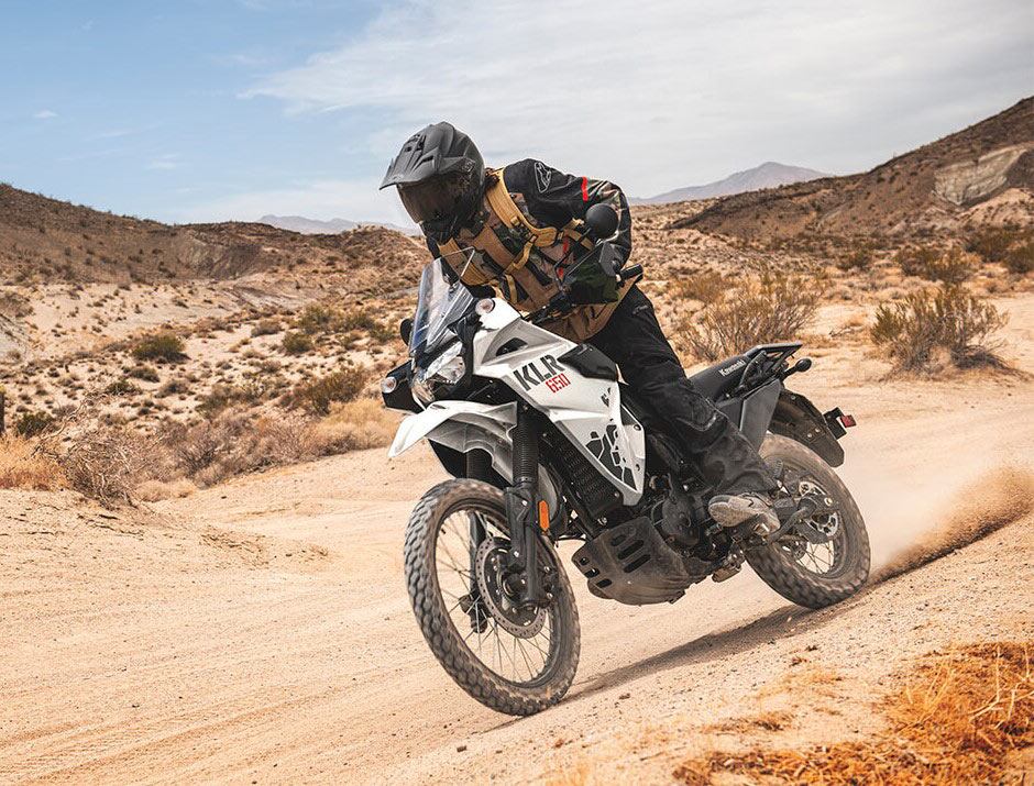 Once a dual sport pioneer, the heavy but still-versatile KLR650 is likely better considered as an adventure bike these days.