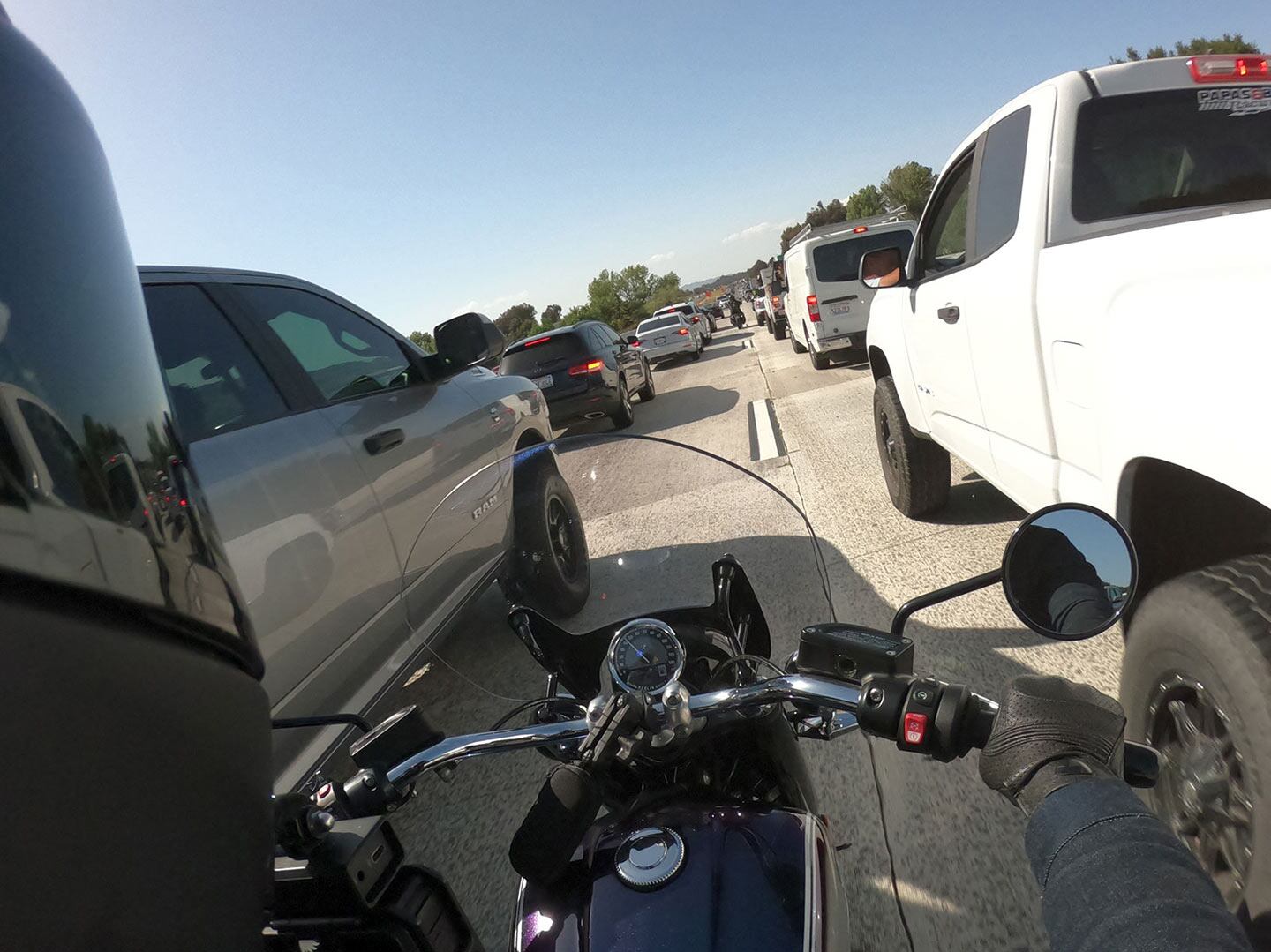 Whether lane-filtering or lane-splitting, the benefits are obvious. It’s safer, more efficient and one of the better reasons to ride in America, where permitted.
