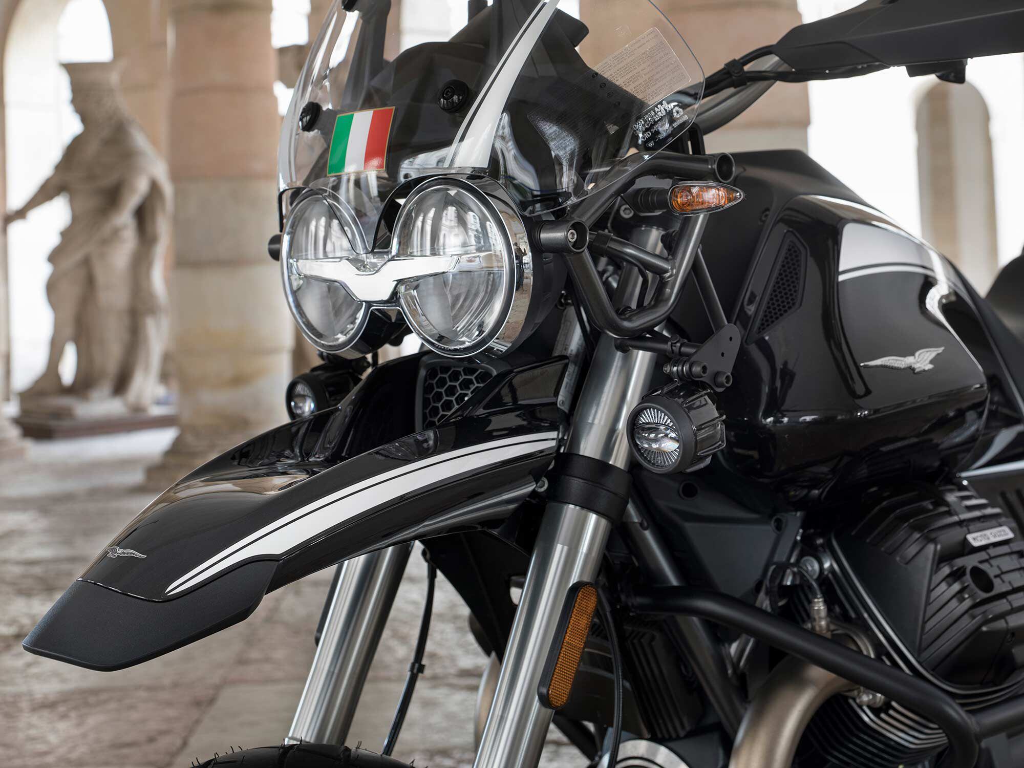 The larger touring windscreen comes standard with the Guardia D’Onore edition.