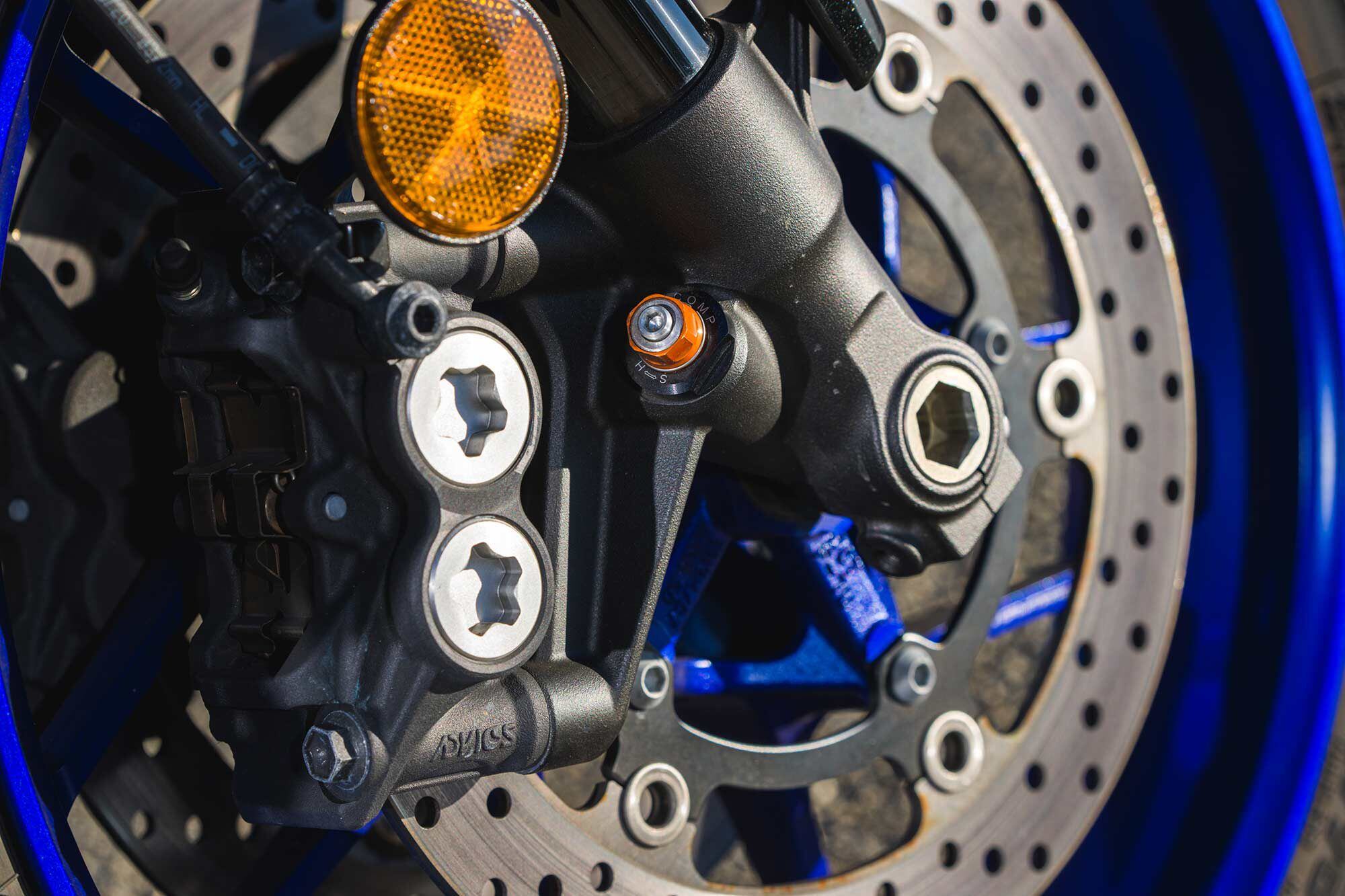 The MT-09 SP is adorned with a KYB fork adjustable for high- and low-speed compression damping.