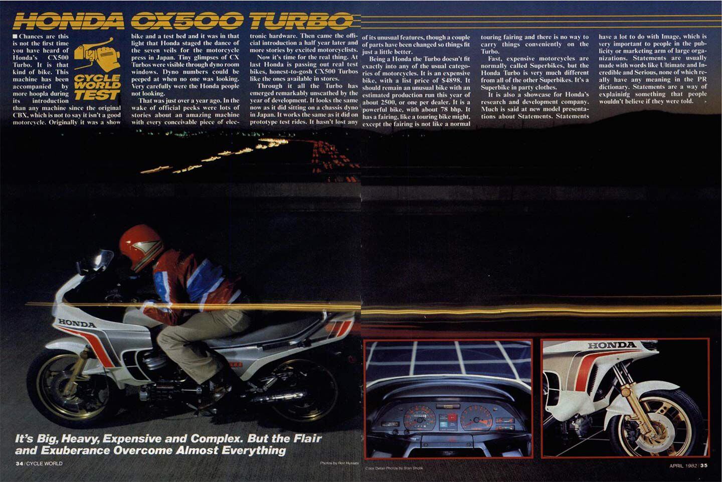 <i>Cycle World</i>’s spread on the Honda CX500 Turbo, from April 1982.