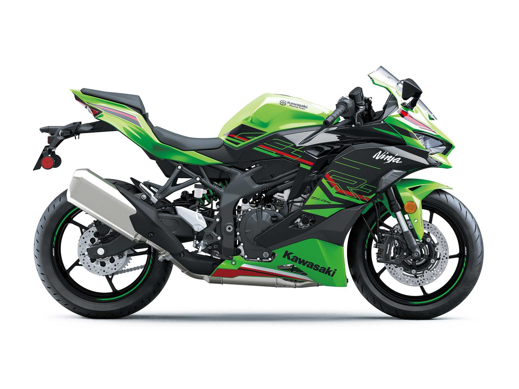 The Kawasaki Ninja ZX-4RR hearkens back to bikes like the Kawasaki ZXR-400R, Yamaha FZR400RR SP, Honda CBR400RR, Suzuki GSX-R400, and the Honda V-4-powered VFR400R (NC30), none of which came to the US except as gray market imports.